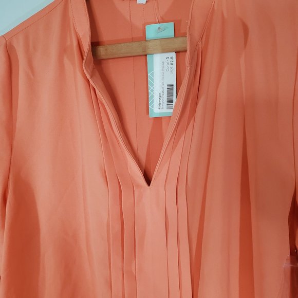 41 Hawthorne Breyson Pleated Tab-Sleeve Coral Orange Blouse S - Picture 11 of 12